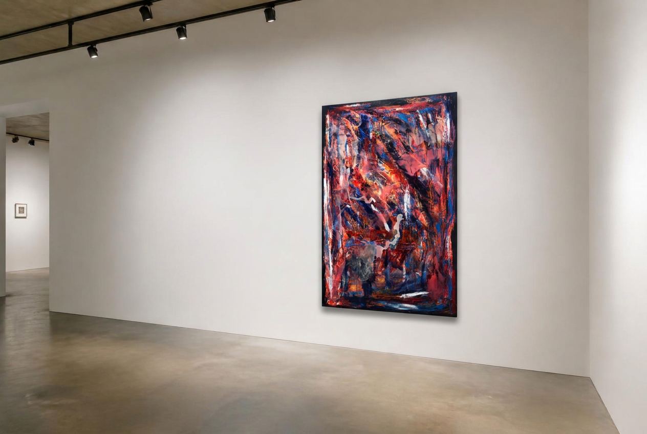 Painting by Felix Moldovan installed in a gallery interior