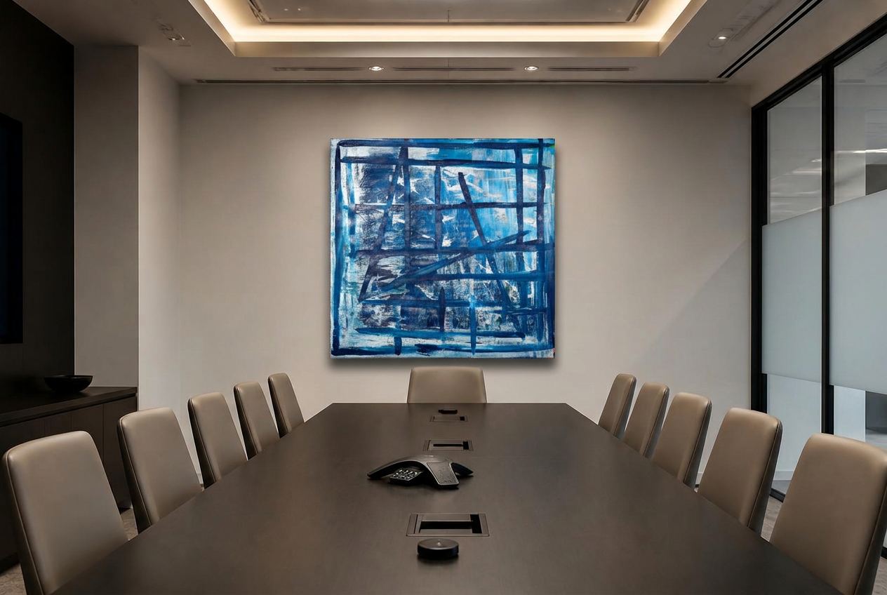 Painting by Felix Moldovan installed in a meeting room interior